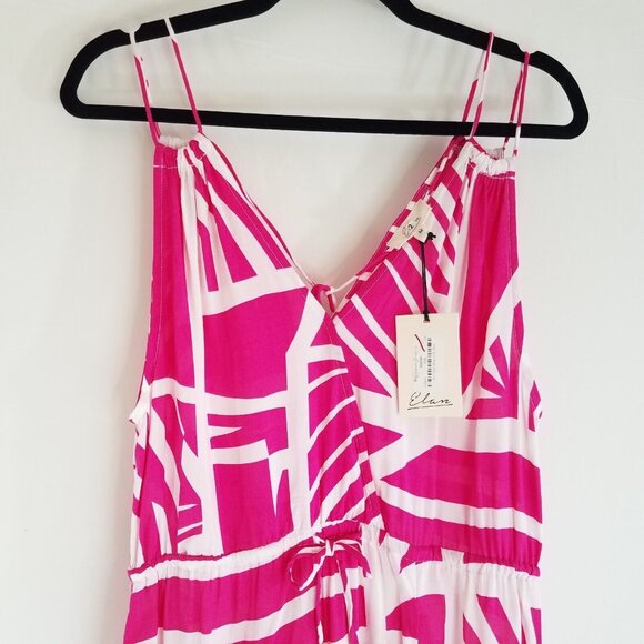 Elan Fuchsia Pink White Sleeveless Maxi Dress MEDIUM Sheer Spaghetti Straps - Picture 15 of 16